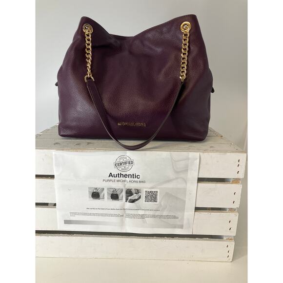 MICHAEL KORS LARGE DARK PURPLE PEBBLED LEATHER SHOULDER BAG - Picture 1 of 16